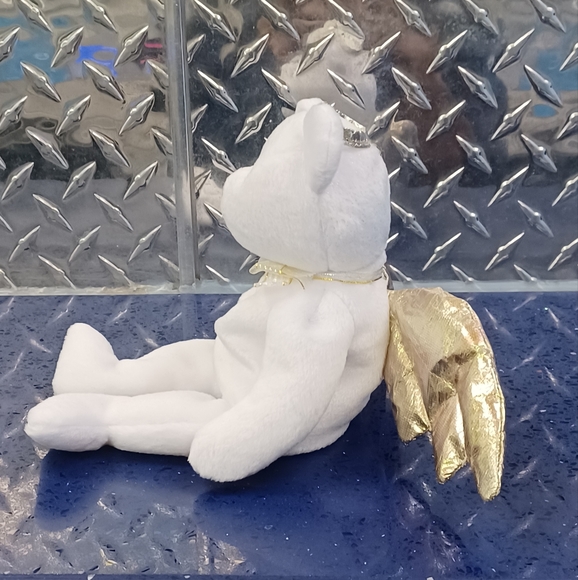 -Halo 2 Ty Beanie Baby Heavenly angel White and shimmery gold bear sitting plush - Picture 2 of 11